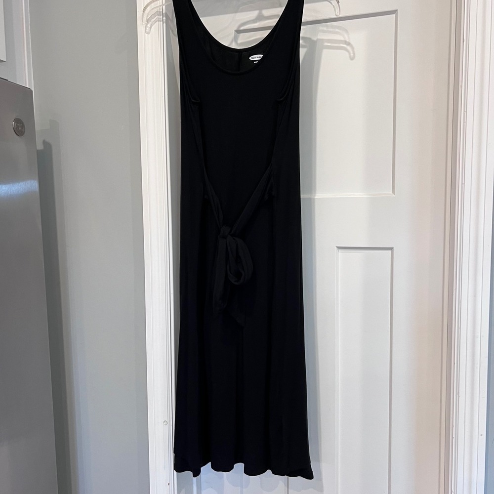 Old Navy Maternity Small Black Sleeveless Front Tie Jersey Midi Dress Scoop Neck